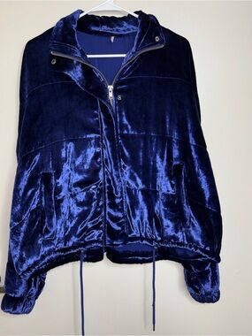 Free People Velvet Navy Blue Puffer Jacket Size Small